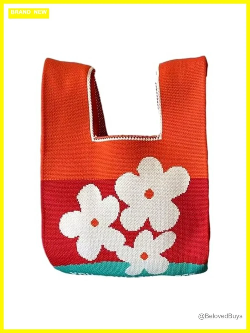 Knitted Tote Bag Wristlet Handbag, Compact Portable Knot Bag, Wide Strap,